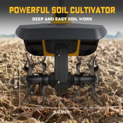 Ergonomic handle of the garden tools cordless tiller for comfortable use in gardens.