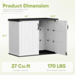 shed displaying the dimensions (25.5"D x 48"W x 37.1"H) and the 55.78 Pounds item weight.